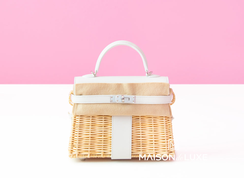 Hermes Blanc White Picnic Mini Kelly Handbag