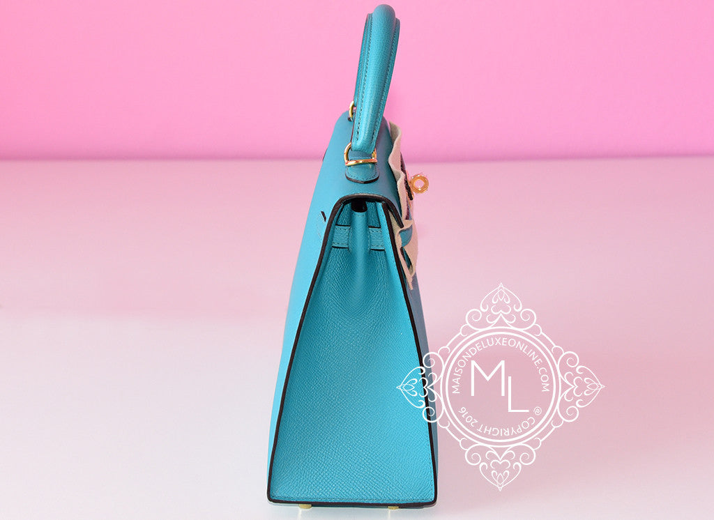 Hermes Bleu Blue Paon GHW Epsom Sellier Kelly 25 Handbag Lagon Lagoon –  MAISON de LUXE