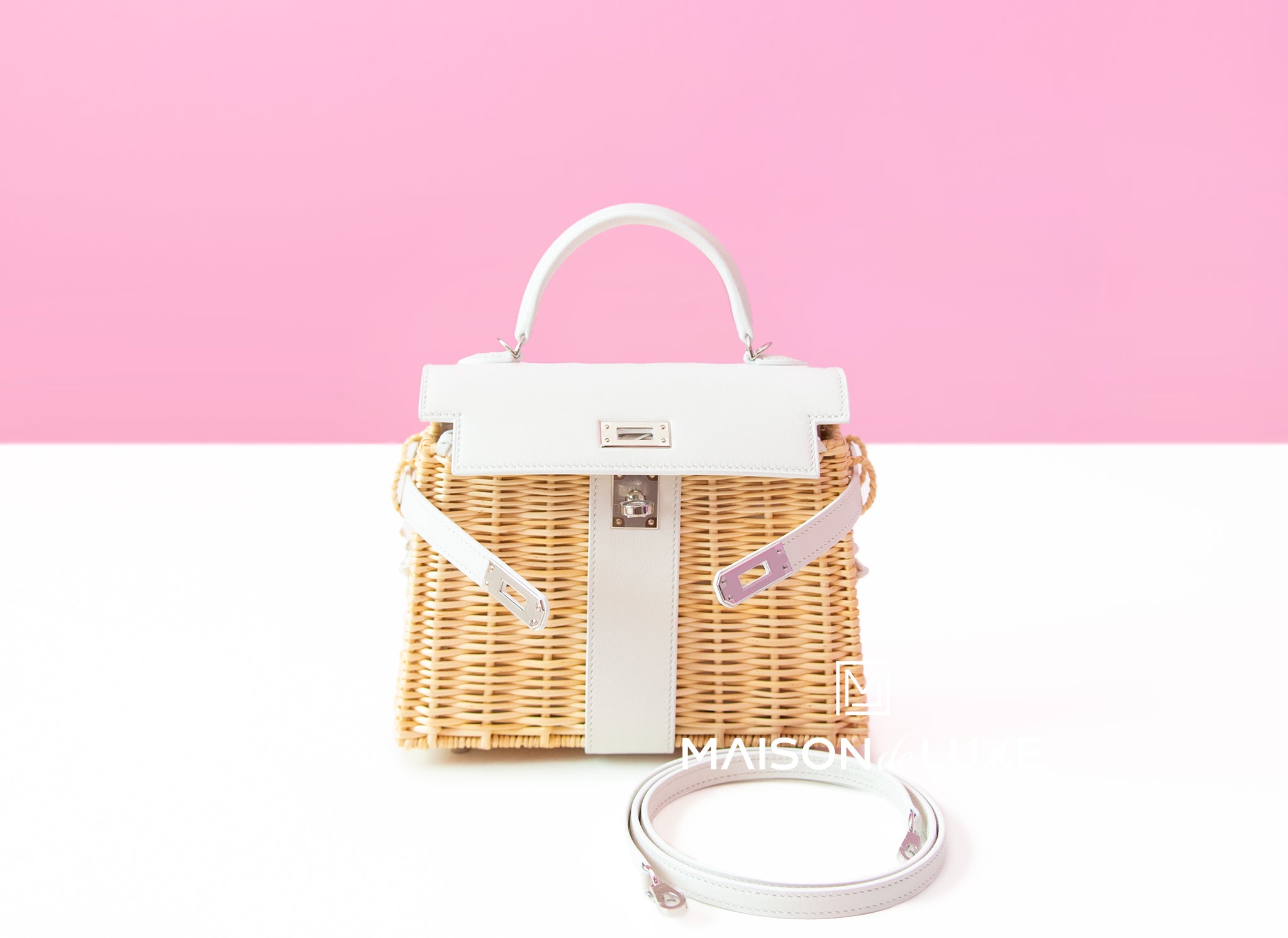 Hermes Blanc White Picnic Mini Kelly Bag Handbag Wicker