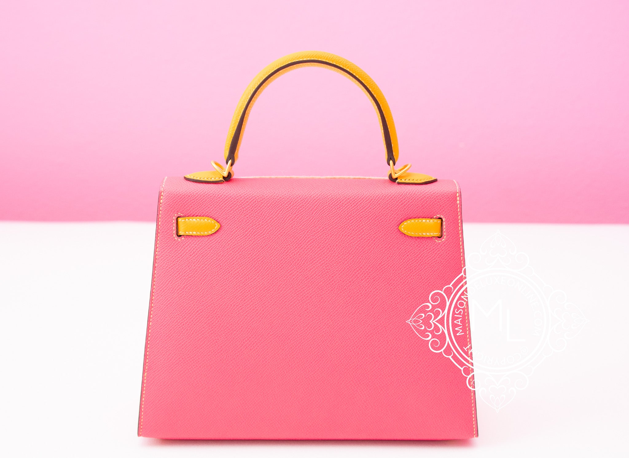 Hermes Kelly 25 Sellier HSS Bi-Color Roze Azalee & Gris Mouette Epsom  Brushed Gold Hardware