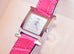 Hermes Diamond H Hour Watch PM Fuchsia Crocodile Strap - New - MAISON de LUXE - 6