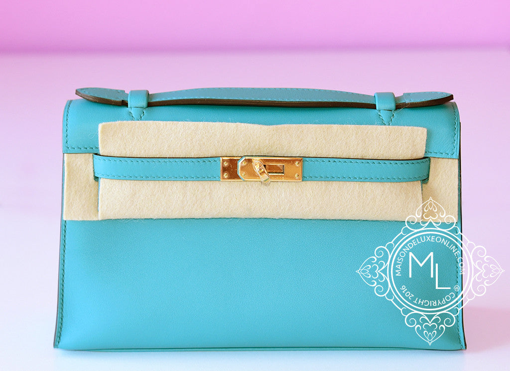 HERMES Epsom Kelly Cut Clutch Pochette Turquoise 644716