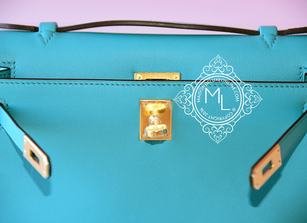 Hermes Mini Kelly Pochette Bleu Paon Swift Gold Hardware