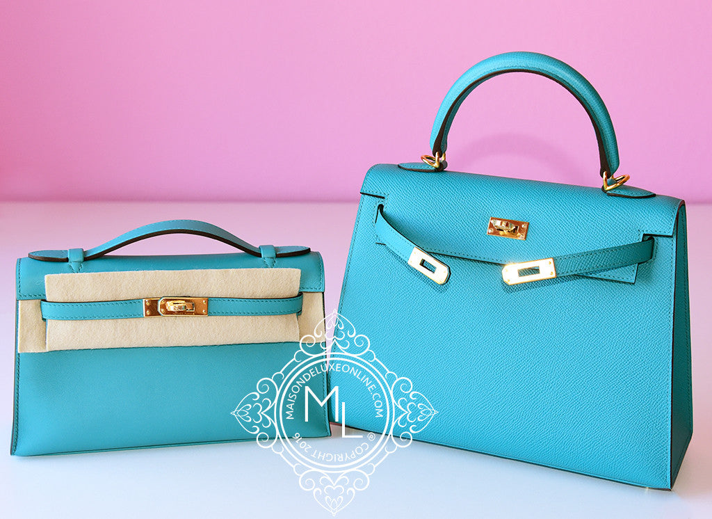 Hermes Mini Kelly Pochette Bleu Paon Swift Gold Hardware