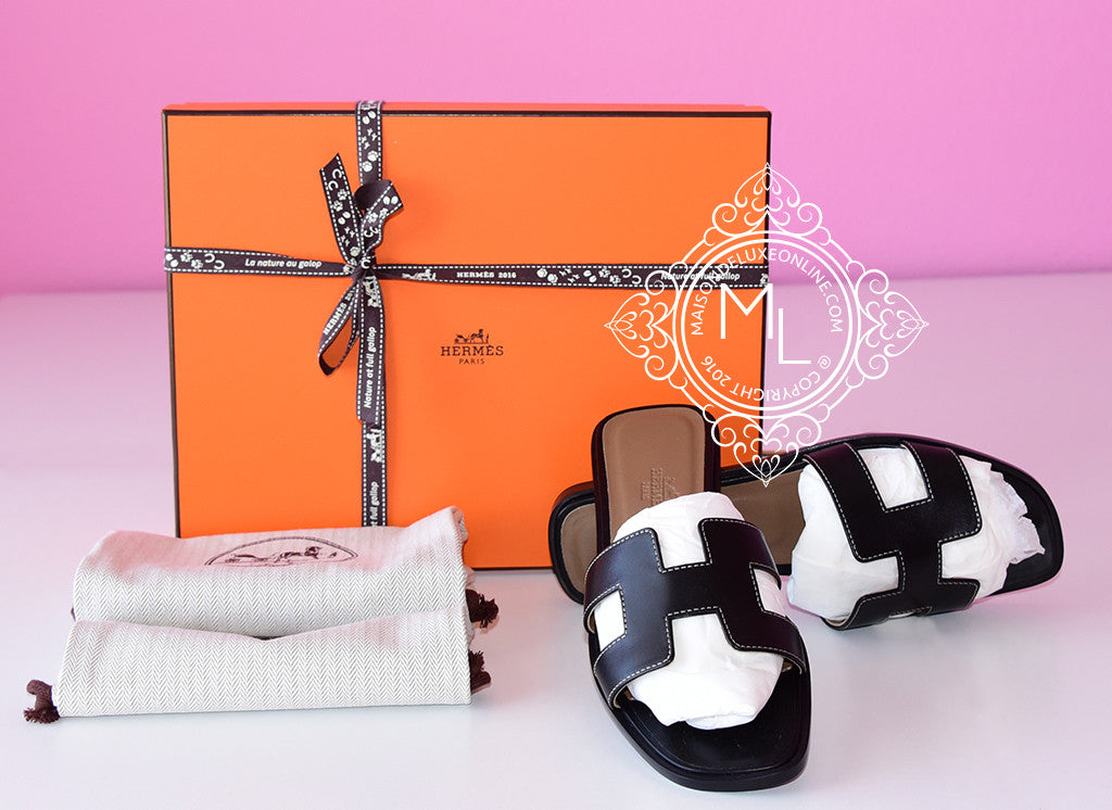 Hermes Womens Black Oran Sandal Slipper 37 Shoes - New - MAISON de LUXE - 1