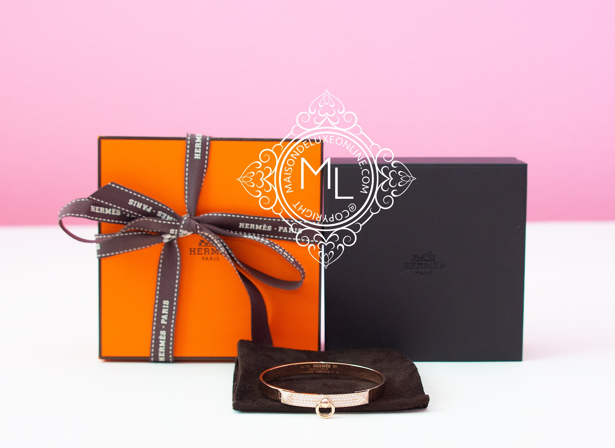 Hermes Rose Gold Diamond Collier de Chien CDC Bracelet SH Bangle
