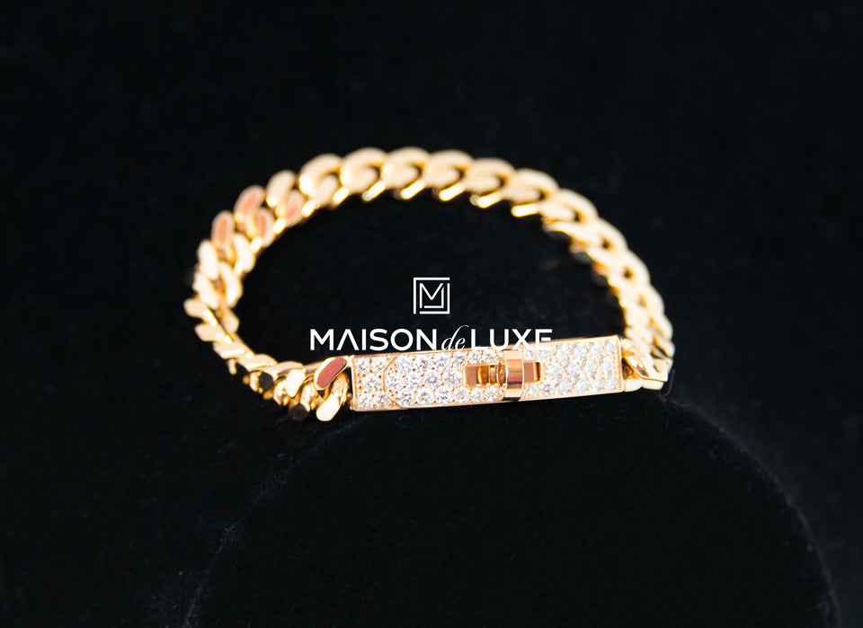 Hermes Rose Gold Diamond Kelly Gourmette Bracelet SH