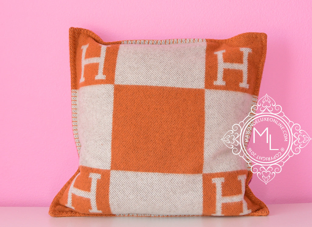 Hermes Classic Pumpkin Orange Wool Cashmere Avalon Cushion Pillow - New - MAISON de LUXE - 1