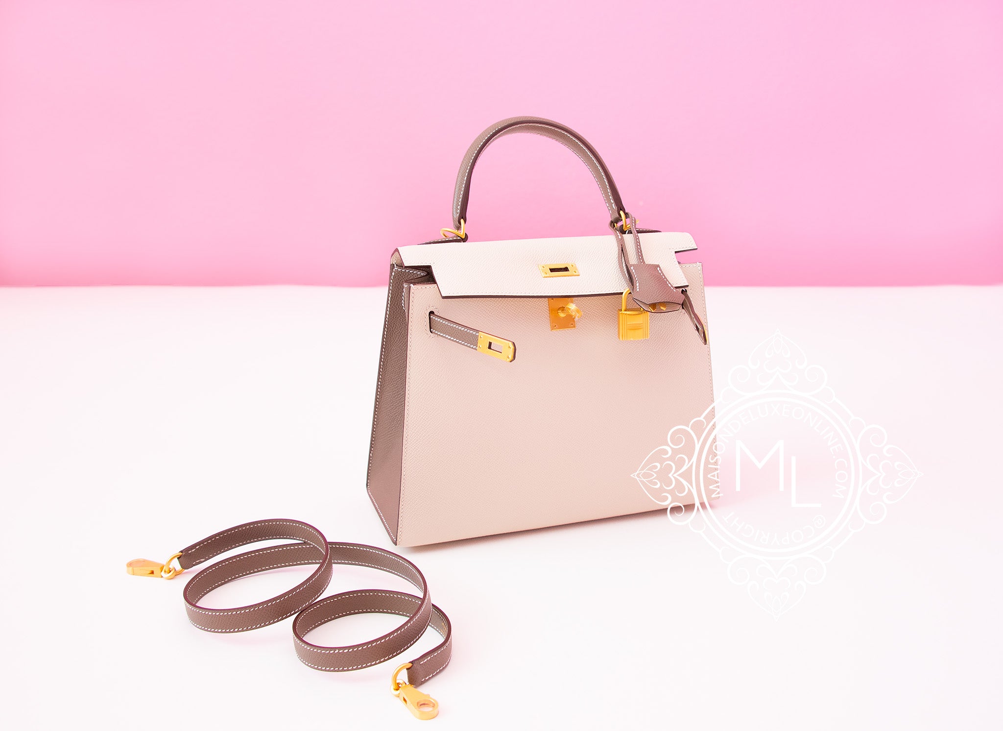 Hermes Special Order (HSS) Kelly Sellier 25 Mauve Pale and Craie Epsom –  Madison Avenue Couture