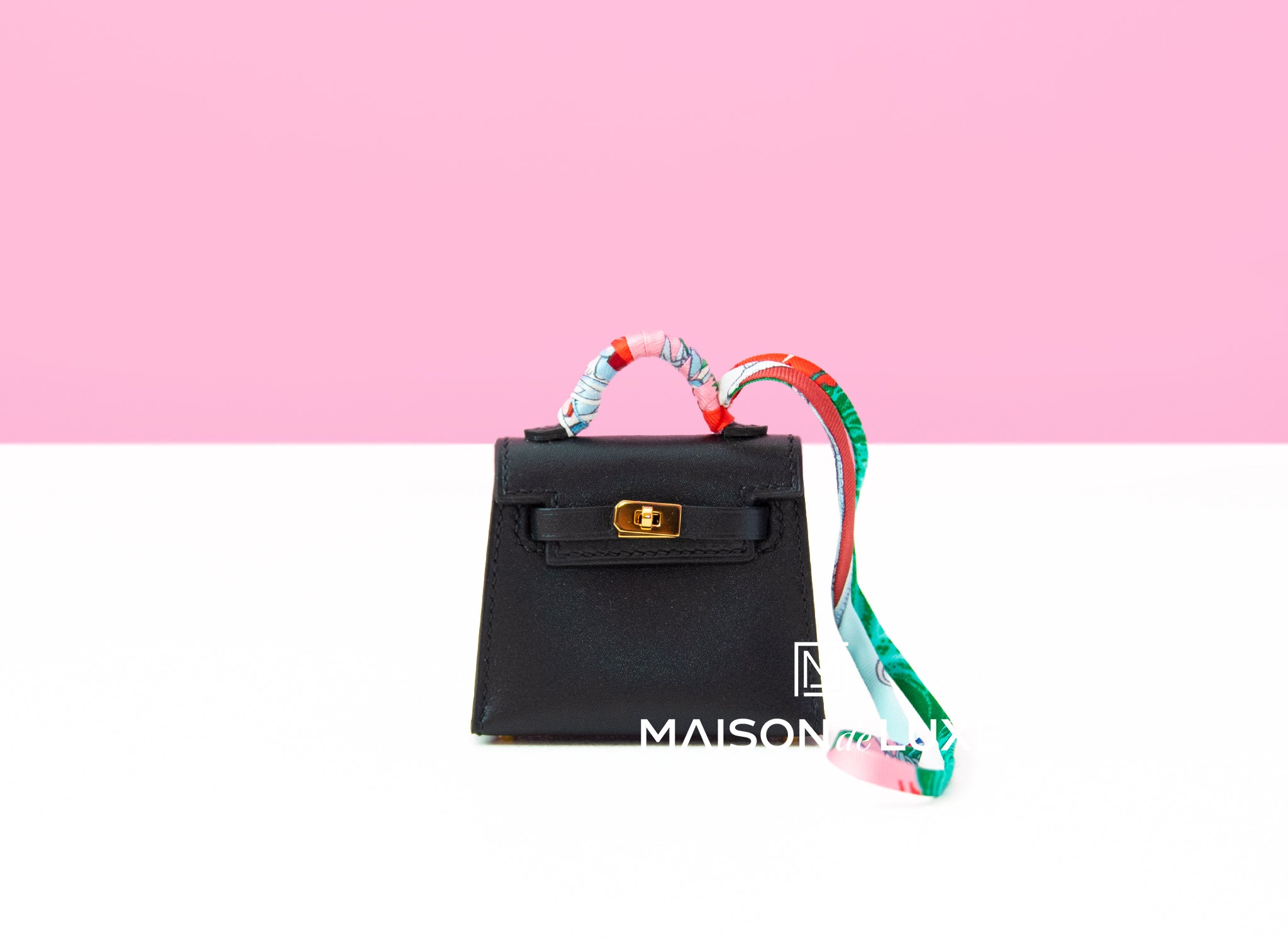 Handmade The Mini kelly bag charm,Black epsom leather micro kelly bag