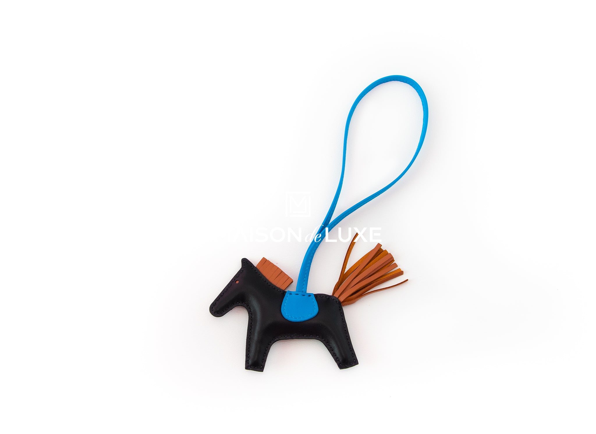 Hermes Black/Gold/Bleu Zanzibar Grigri Horse Rodeo Bag Charm PM