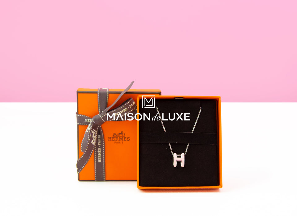 Hermes Rose Dragee Pink Pop H Pendant Necklace
