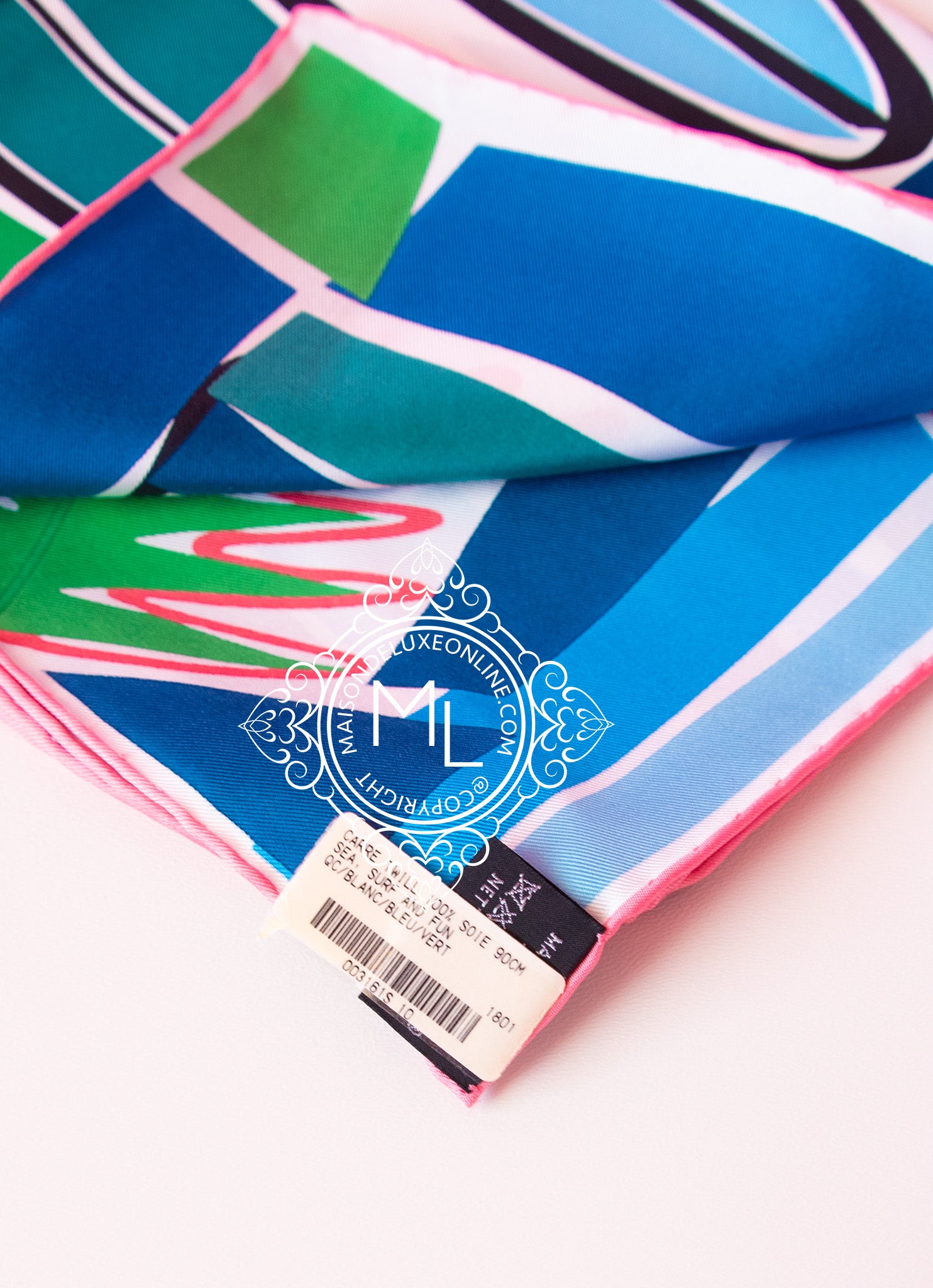 Hermes Pink/Blue Surfing Print Silk Tie Hermes
