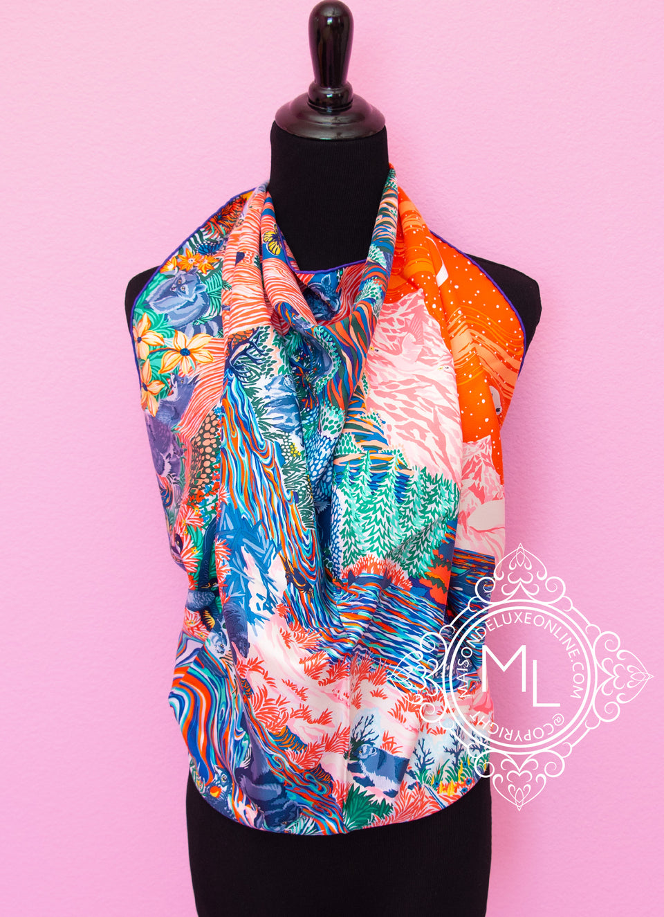 Hermes Orange Twill Silk 90 cm Into the Canadian Wild Scarf