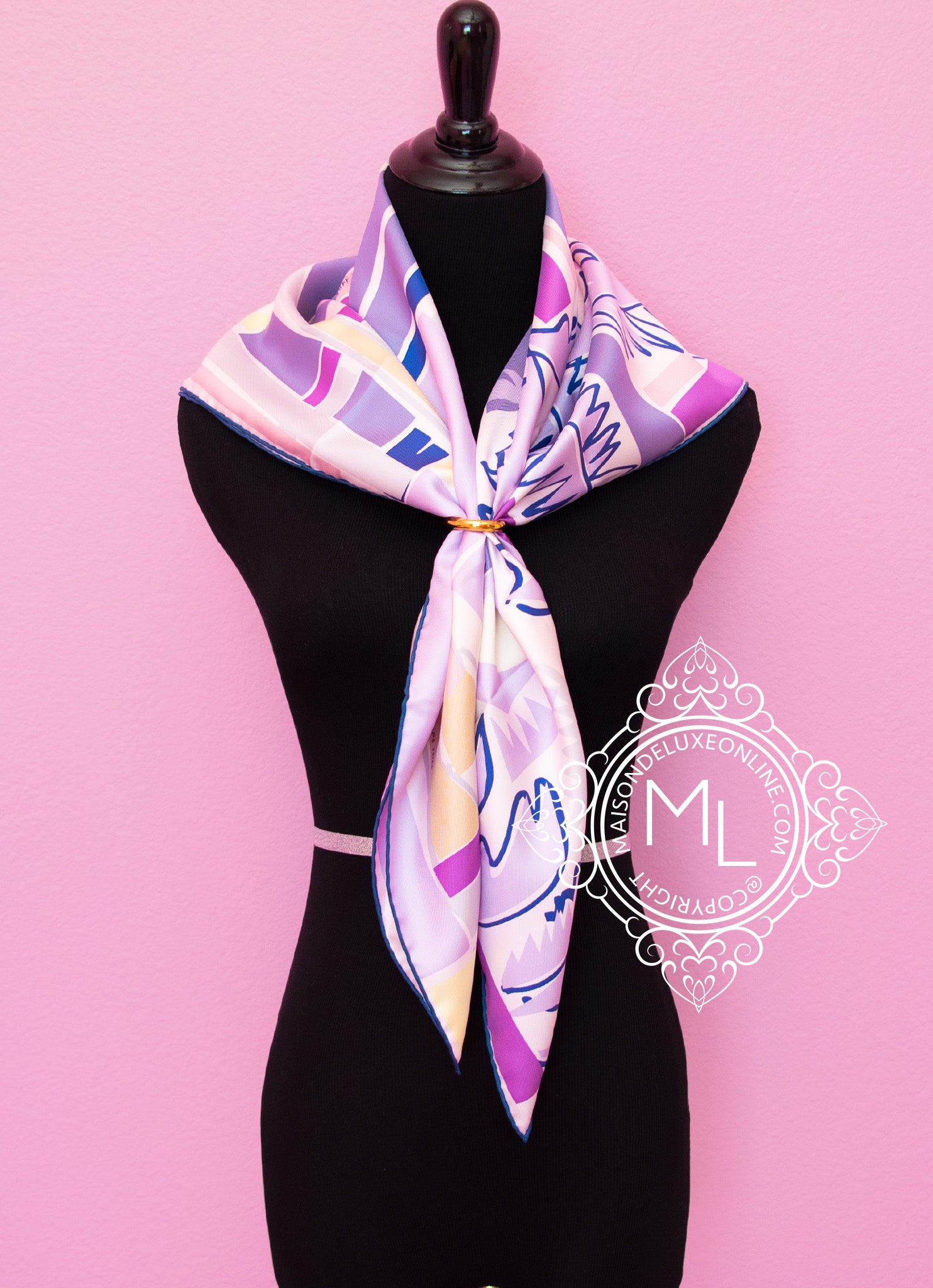 Hermes Le Saut H Purple Twill Silk Scarf Shawl Stole