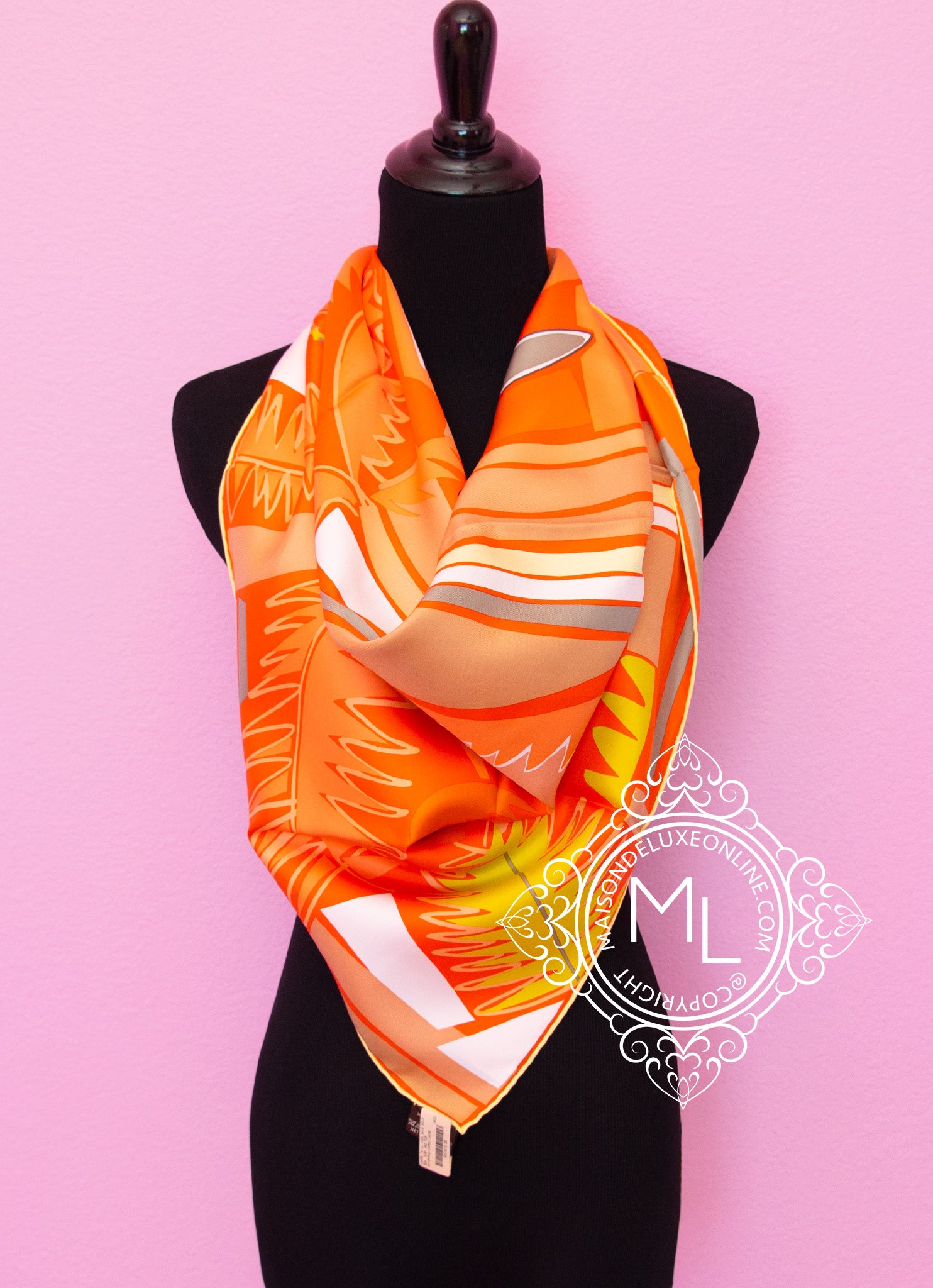 Hermes Orange Twill Silk 90 36 Jaguar Quetzal Scarf Shawl Wrap Carre –  MAISON de LUXE