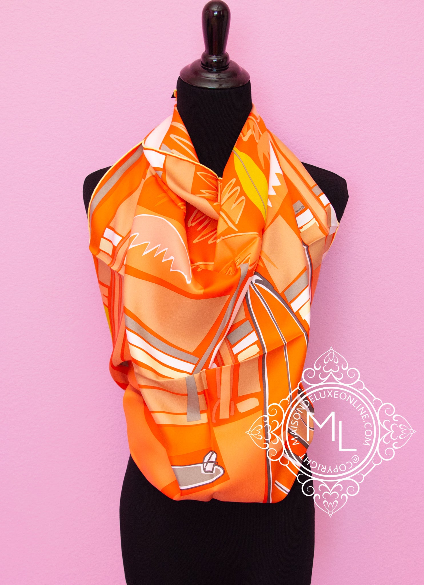 Hermes Orange Twill Silk 90 36 Jaguar Quetzal Scarf Shawl Wrap Carre –  MAISON de LUXE