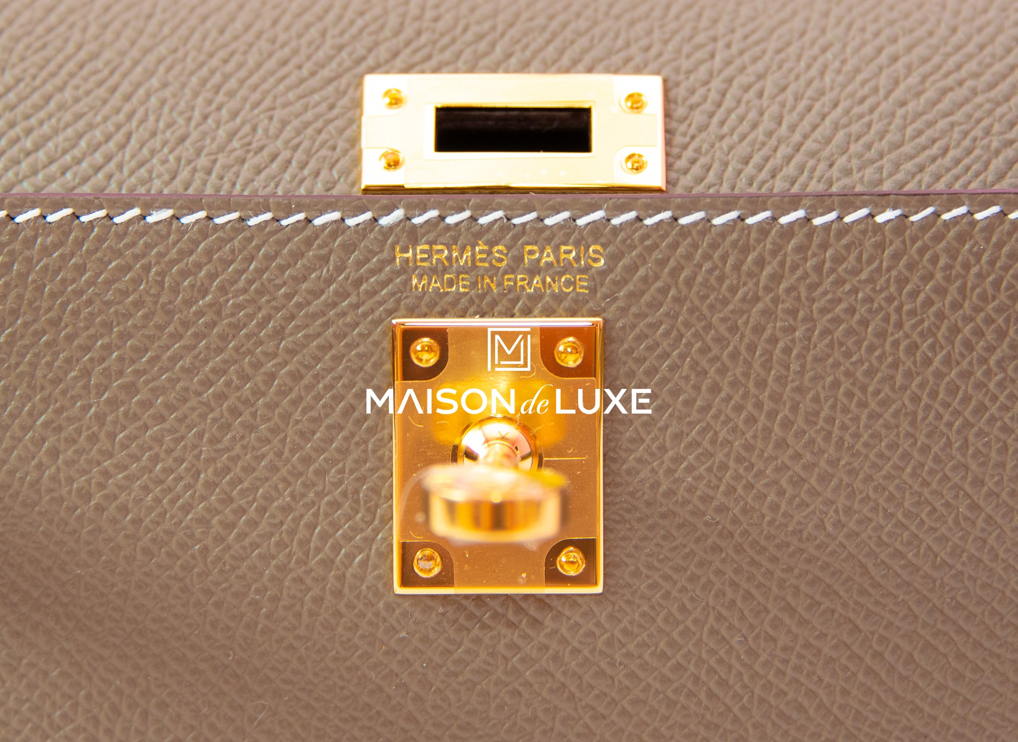 Authentic Hermès Mini Kelly 20 Sellier Bag Etoupe Epsom Leather Ghw