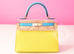 Hermes Soufre Pink Rose Confetti Blue Aztec Sellier Chèvre Kelly 28 Handbag