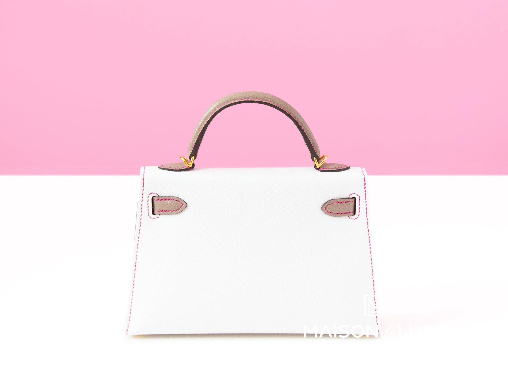 Hermes Nata White Epsom Mini Kelly II 20 cm Bag Pochette Clutch