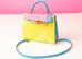 Hermes Soufre Pink Rose Confetti Blue Aztec Sellier Chèvre Kelly 28 Handbag
