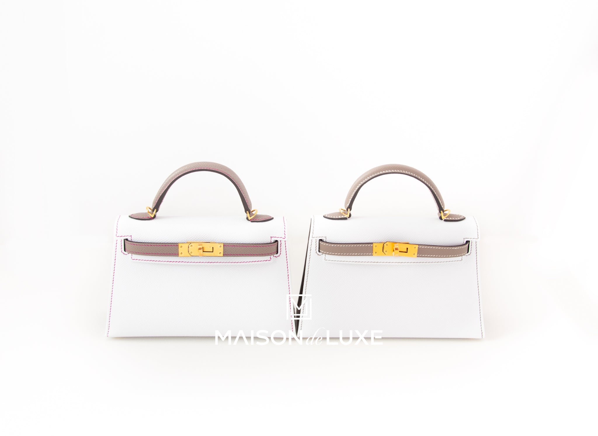 Hermes Blanc & Gris Asphalt Epsom Mini Kelly II 20 cm Bag Pochette Clutch