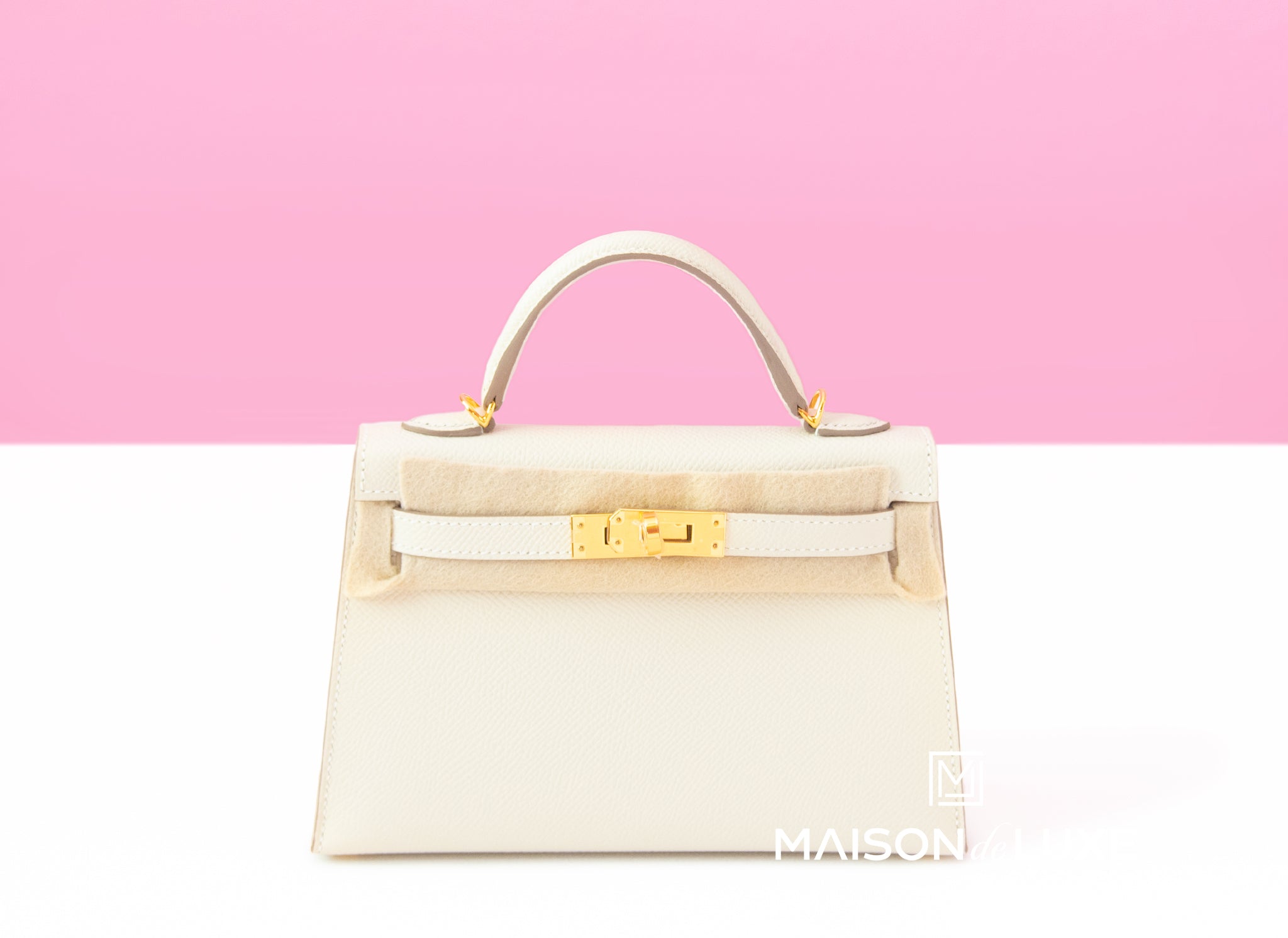 Hermes Craie Off White Epsom Mini Kelly II 20 cm Bag Pochette