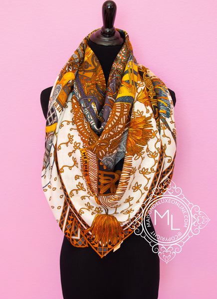 Hermes Cashmere 140 GM Gold Cavaliers du Caucase Shawl Scarf