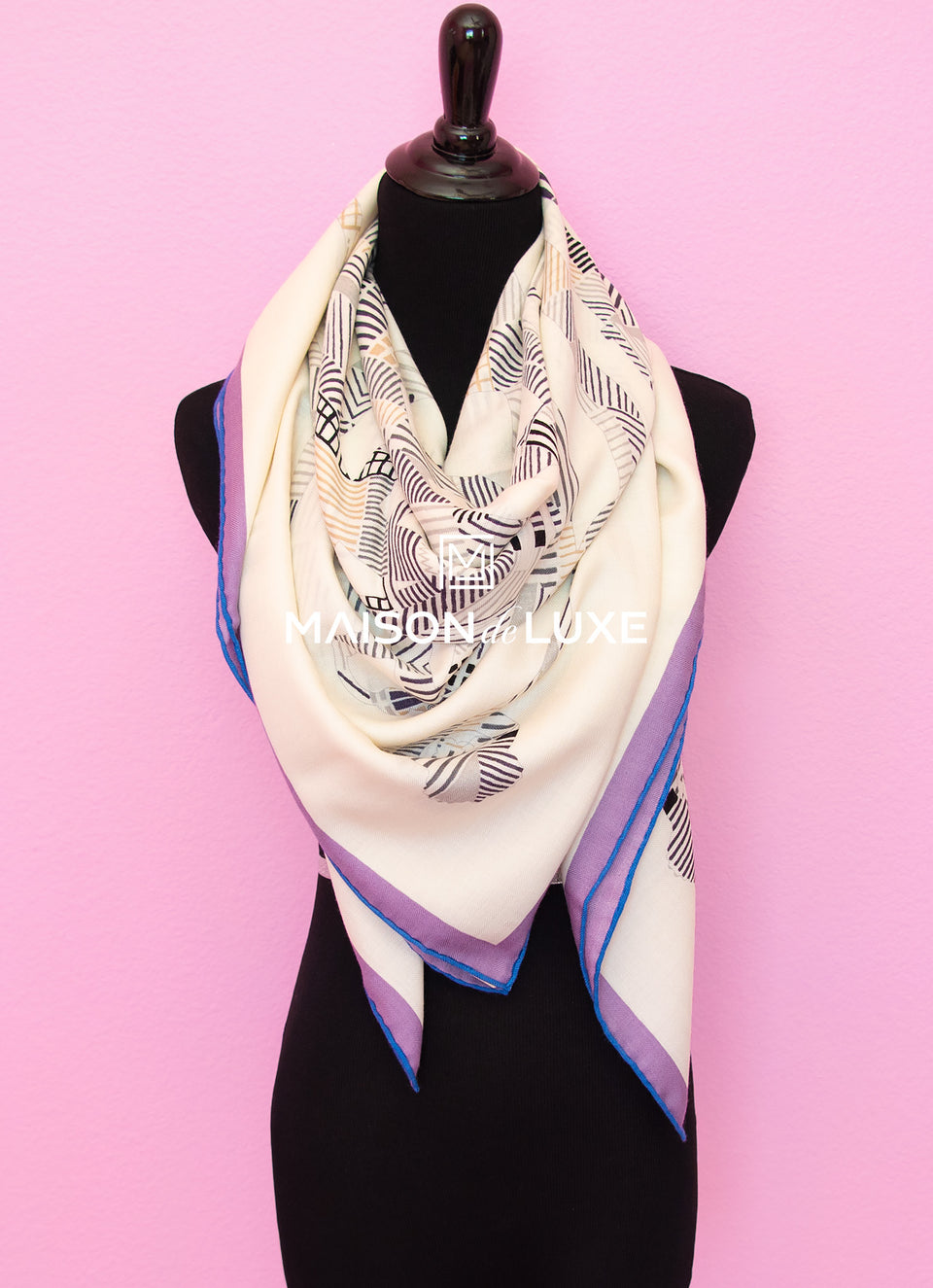 Hermes "Cavalcadour Morning" Cashmere 140 GM White Shawl Scarf
