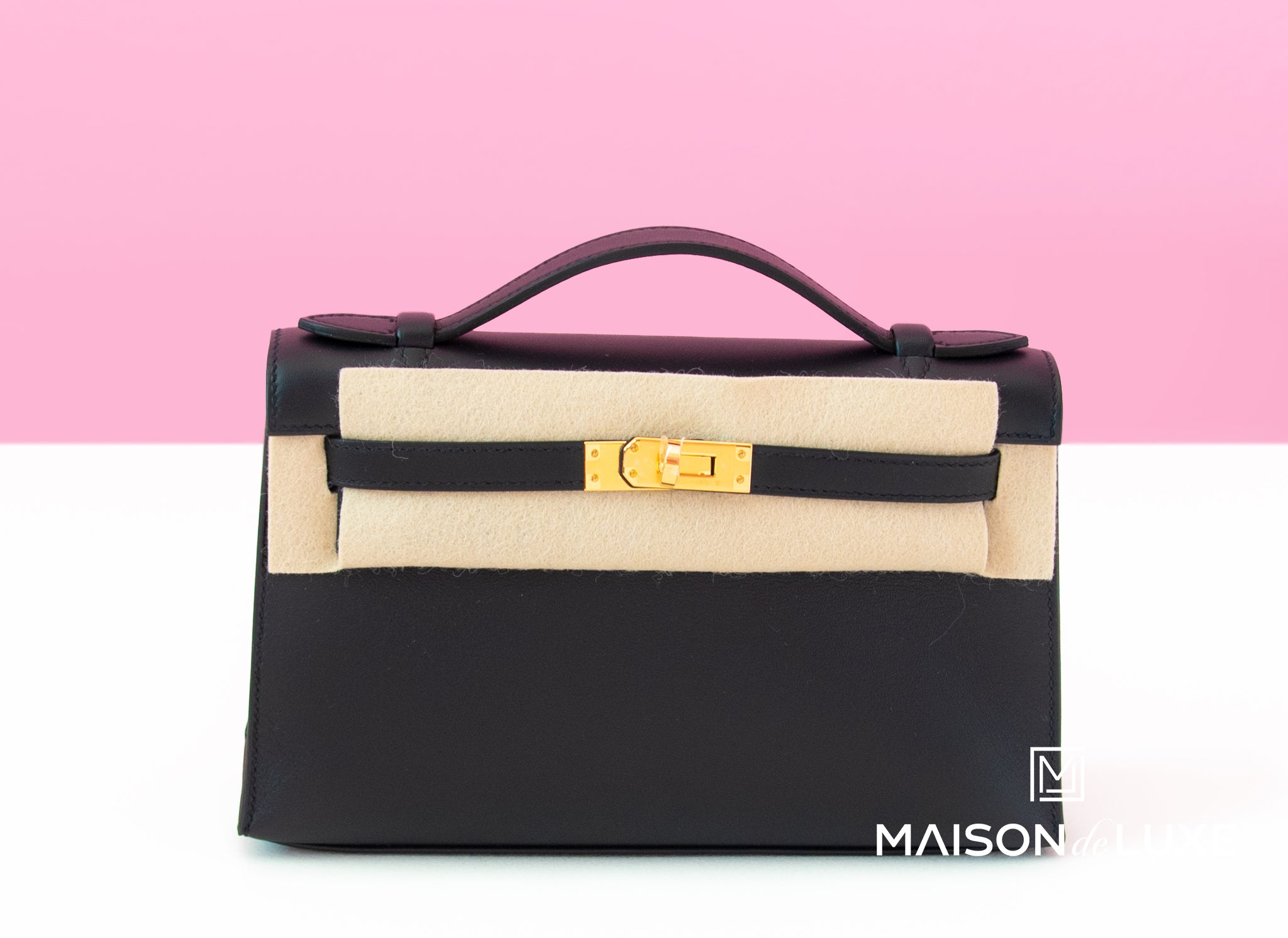 Hermes Mini Kelly Pochette Black Swift Gold Hardware