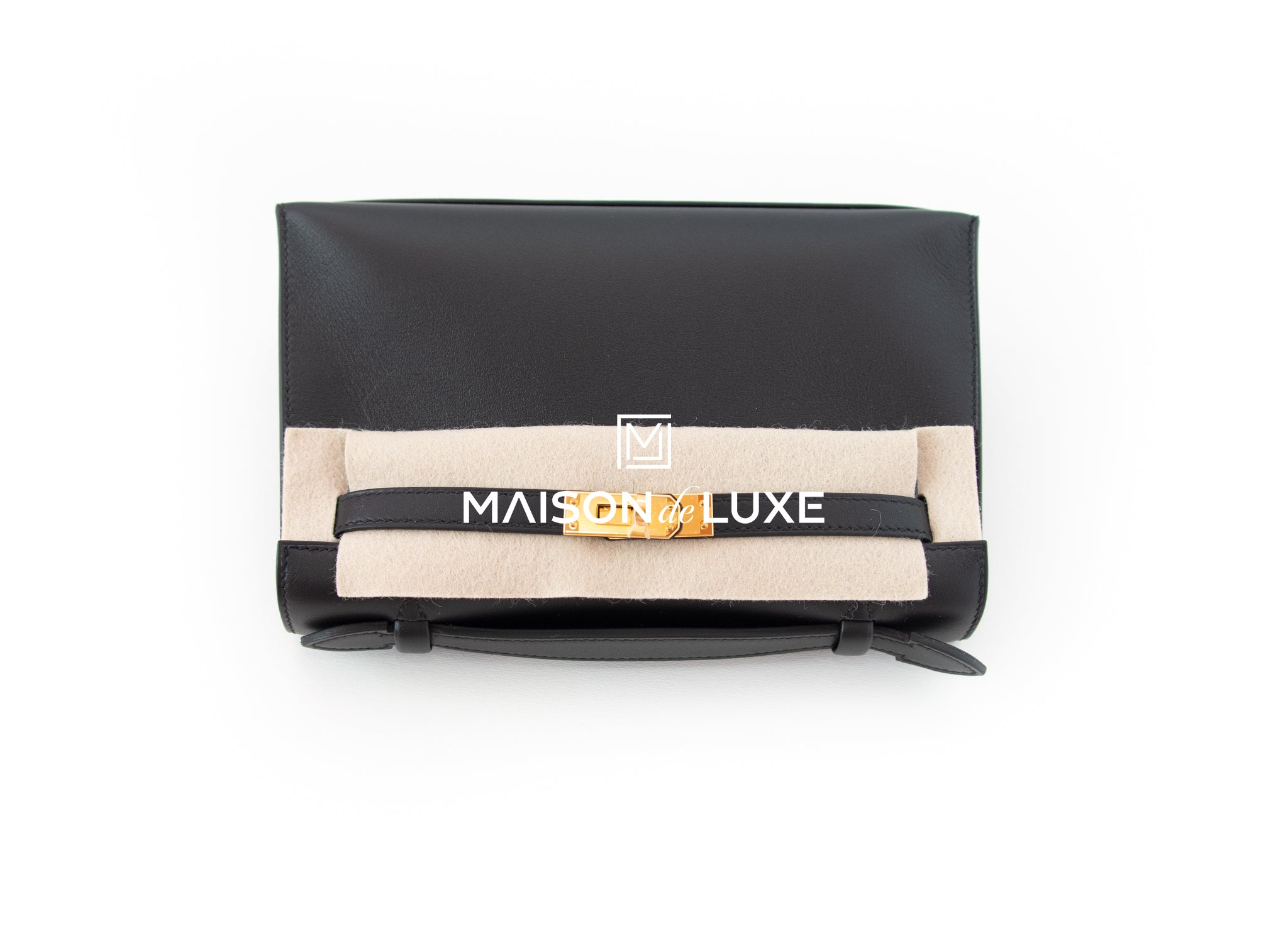 HERMES Evergrain Kelly Pochette Clutch Black 519749