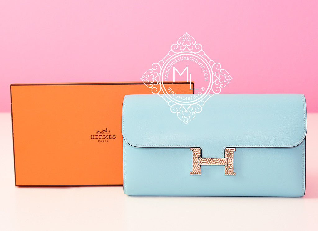 Hermes Blue Atoll Ficelle Lizard Long Constance Wallet Clutch Handbag –  MAISON de LUXE