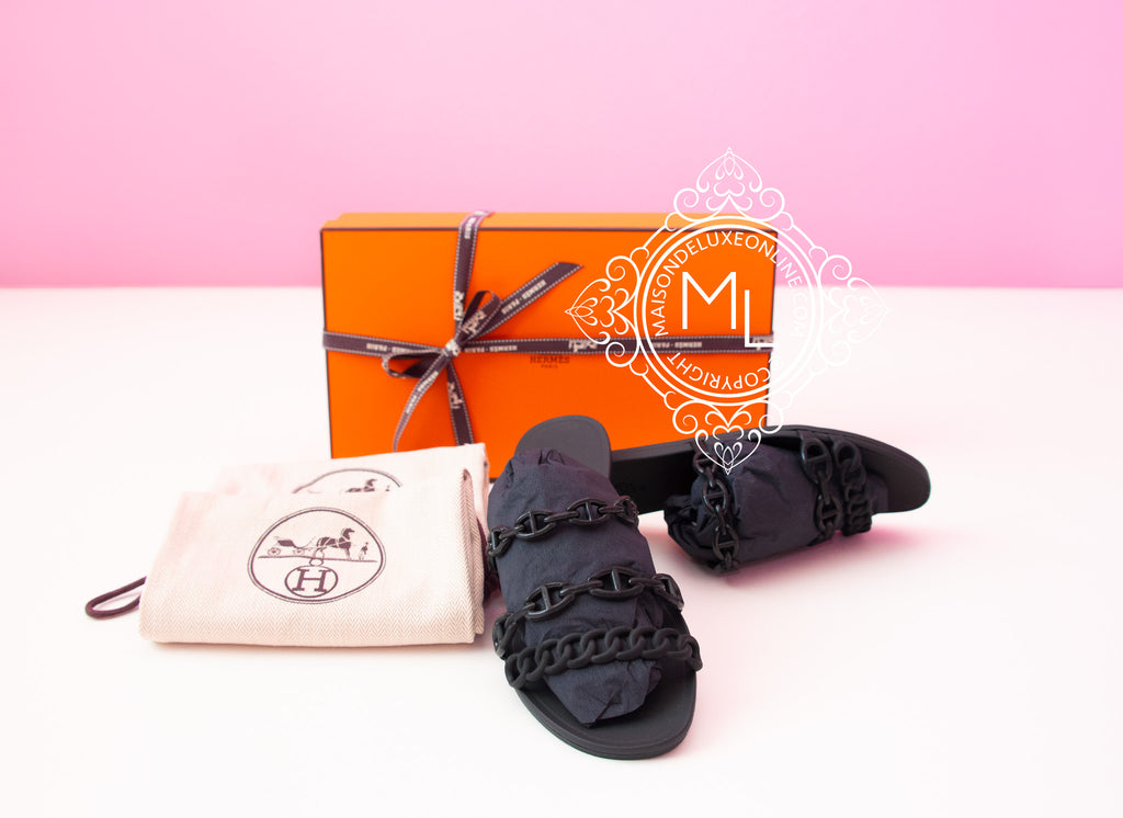 Hermes Womens Rivage Jelly Black Sandal Slipper 37 Shoes