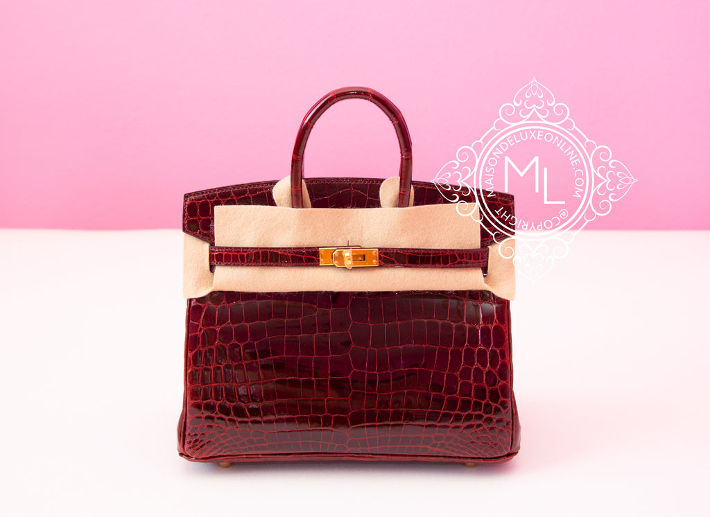 Hermes Bourgogne Burgundy Crocodile Birkin 25 Handbag