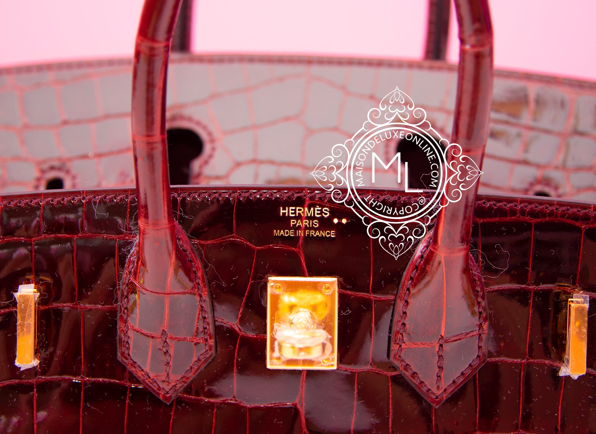 Birkin 25 crocodile handbag Hermès Burgundy in Crocodile - 27632390