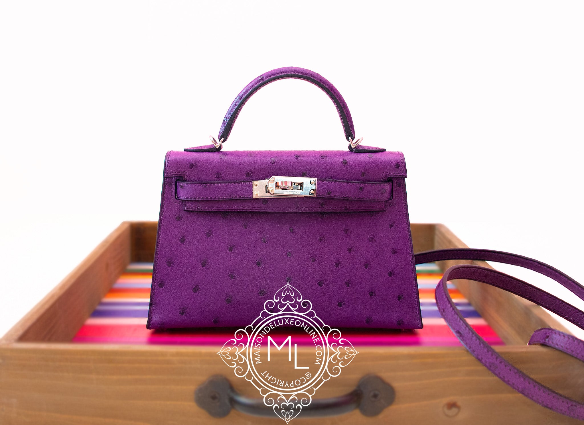 Kelly mini ostrich handbag Hermès Pink in Ostrich - 32155132