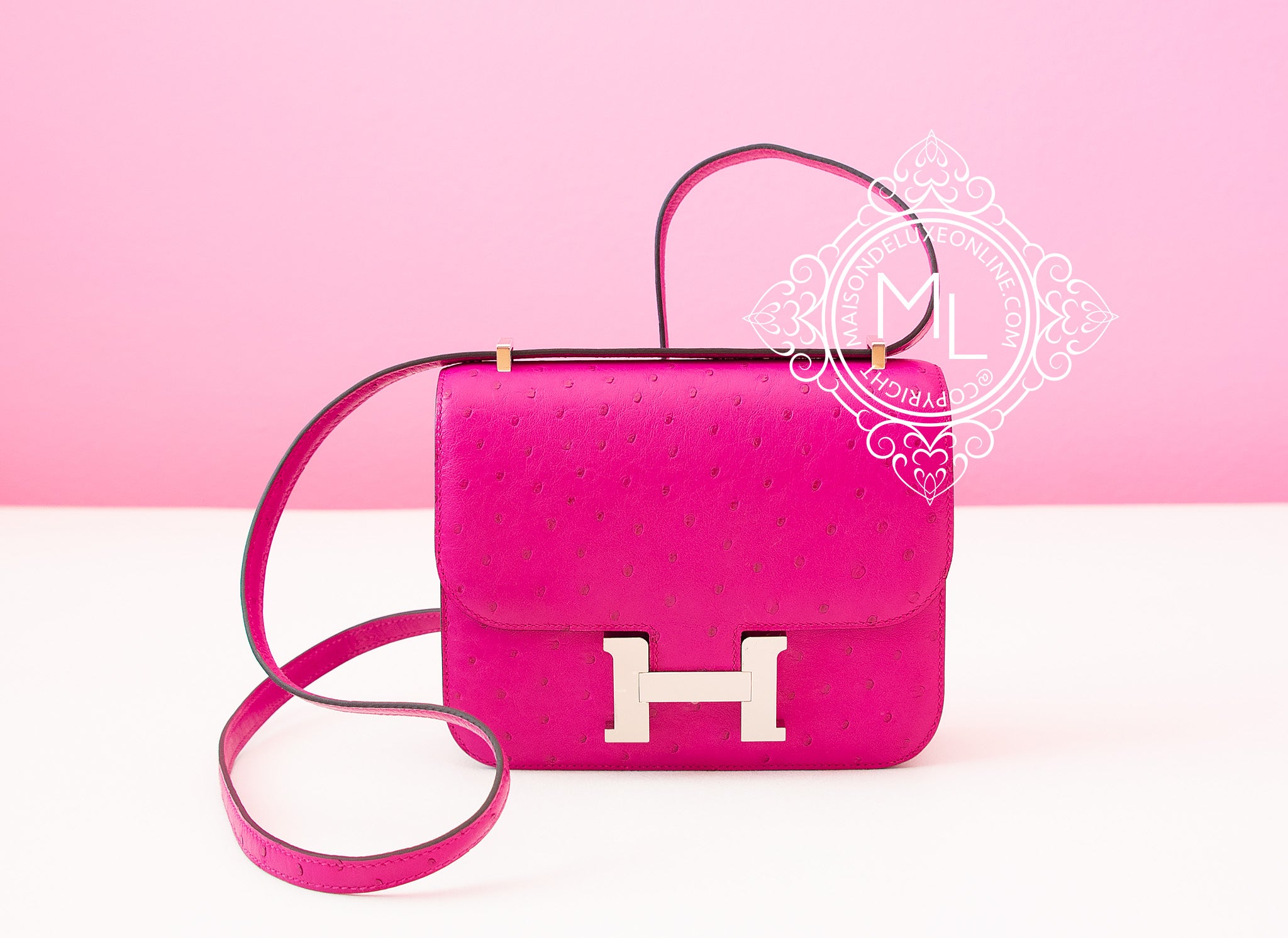 Hermes Pink Rose Pourpre Ostrich Constance Mini 18/19 Handbag Bag – MAISON  de LUXE