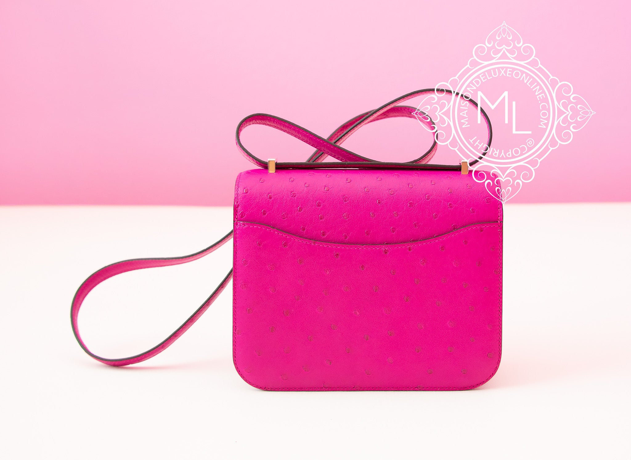 HERMÈS Ostrich Constance Mini 19 shoulder bag in Fuschia Pink with  Palladium hardware-Ginza Xiaoma – Authentic Hermès Boutique