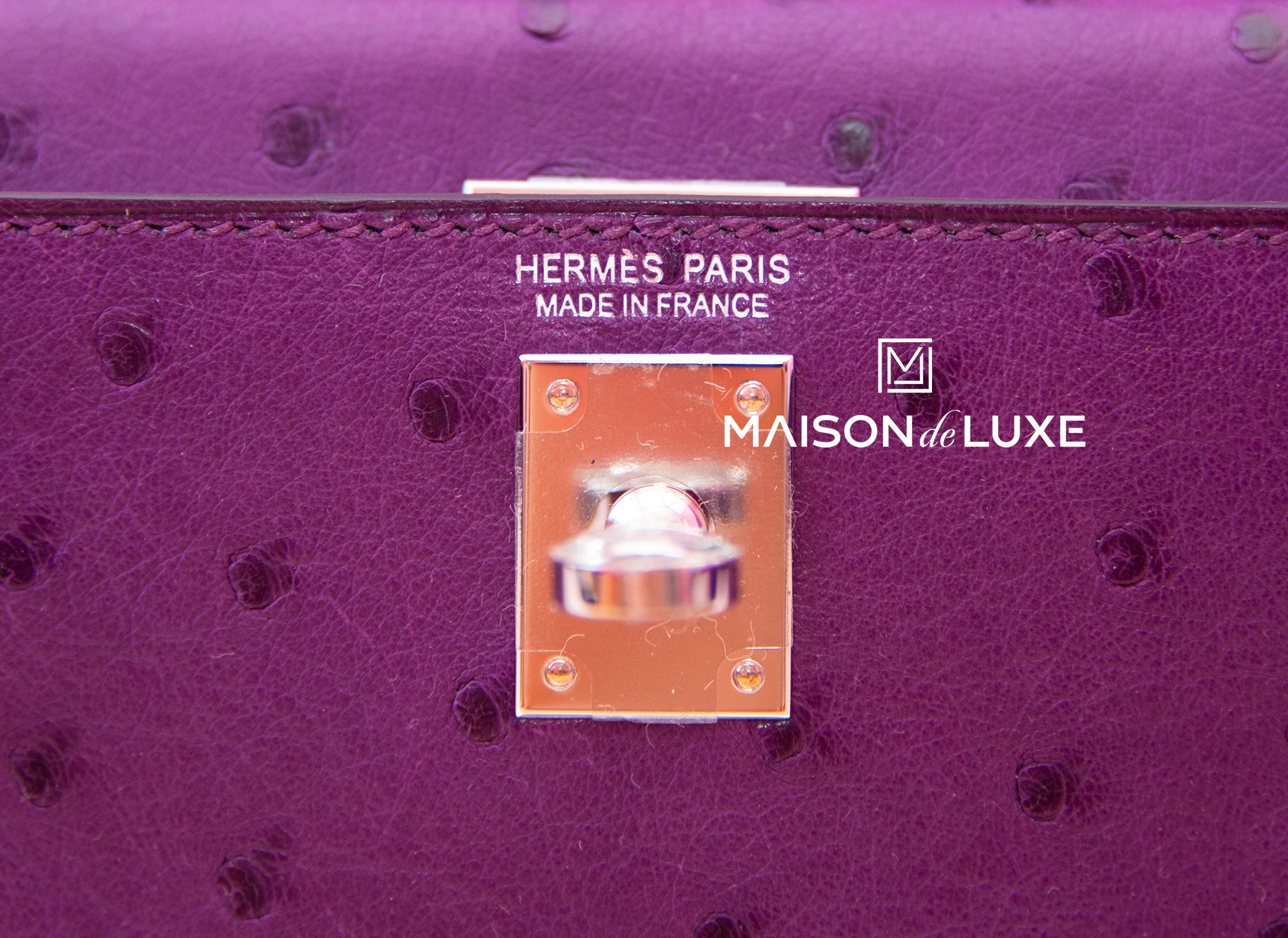 Hermes Violine Ostrich Mini Kelly II 20 cm Pochette Clutch Bag Handbag –  MAISON de LUXE