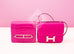 Hermes Roulis Mini 18 Rose Scheherazade Crocodile Alligator Handbag
