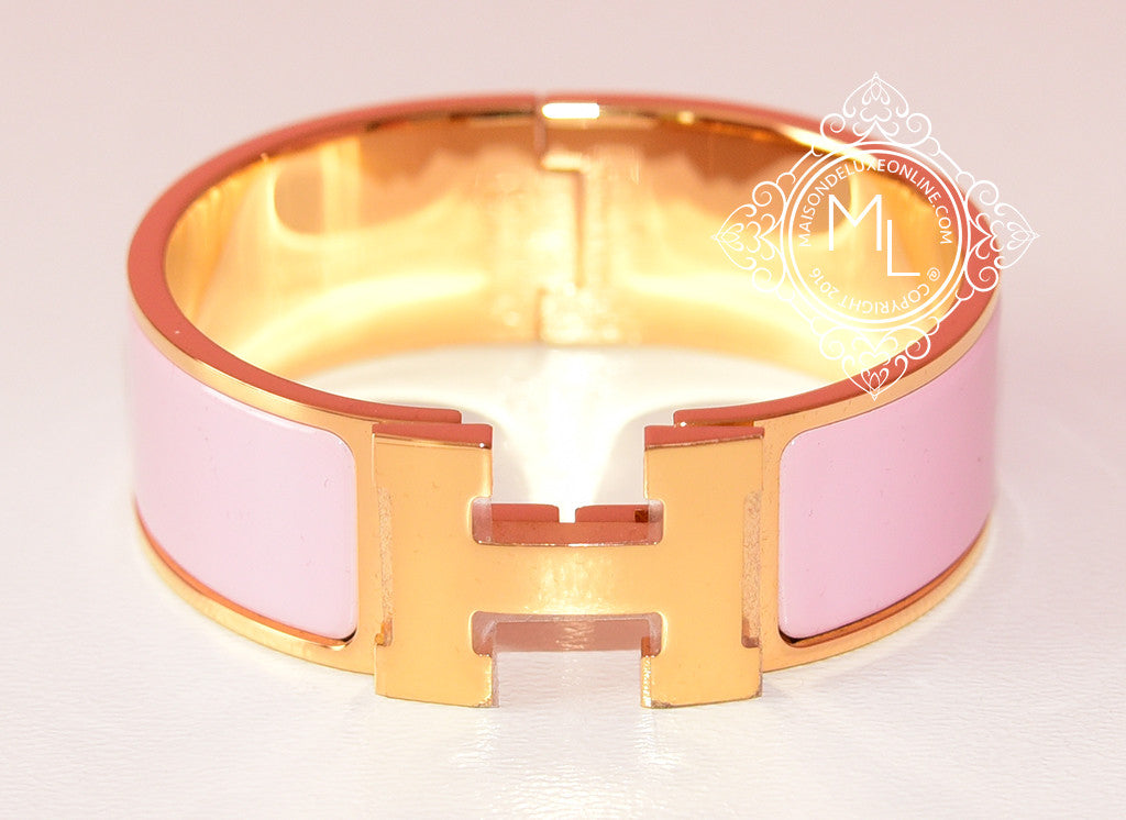 Hermes Rose Dragee Clic Clac H narrow Enamel Bracelet PM