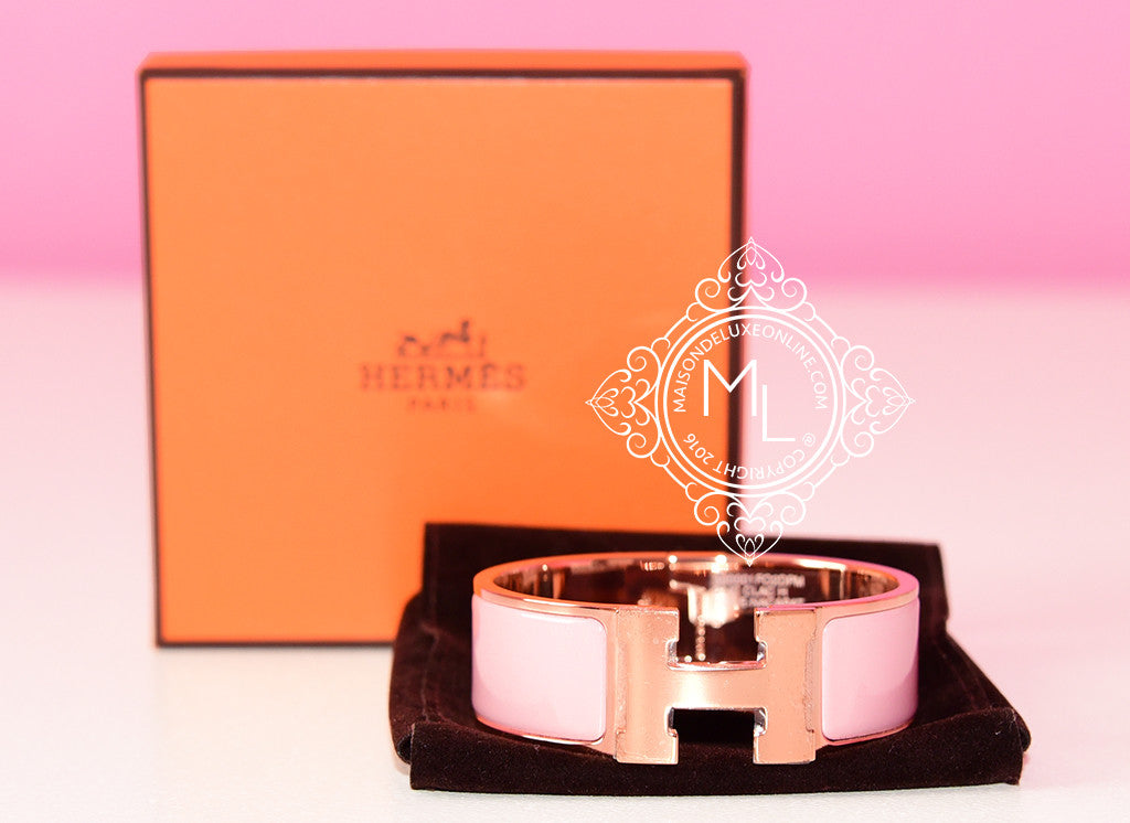 Hermes Rose Nacarat Pink Clic Clac Rose Gold Hardware Bracelet PM