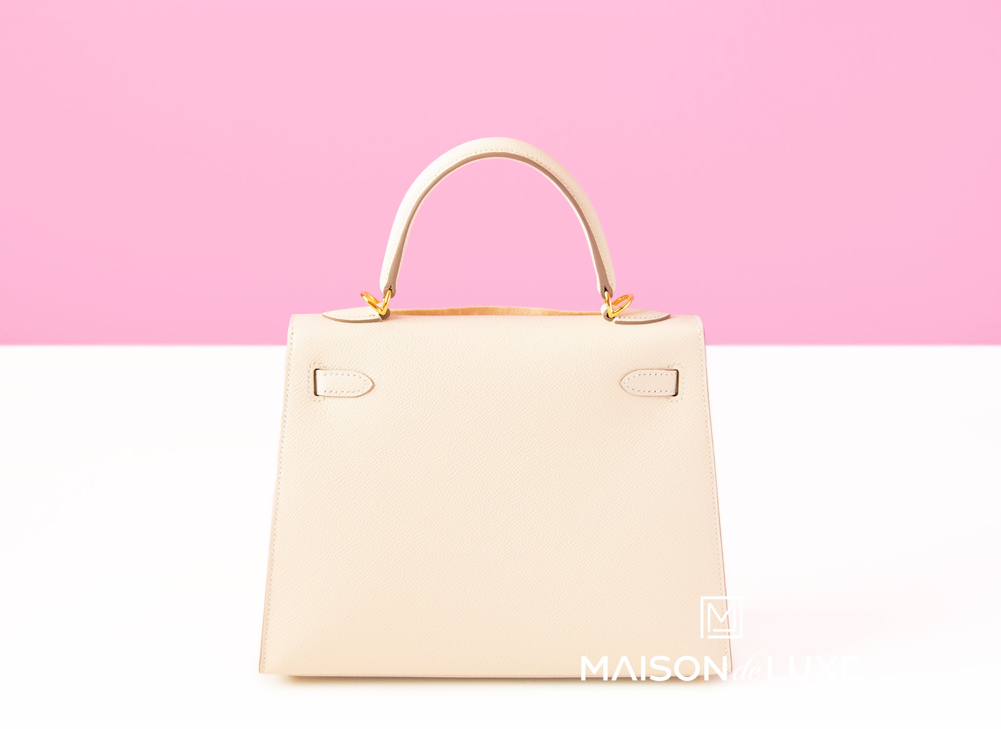 Hermes Neutral Craie Epsom Gold Hardware with Twilly Kelly 25