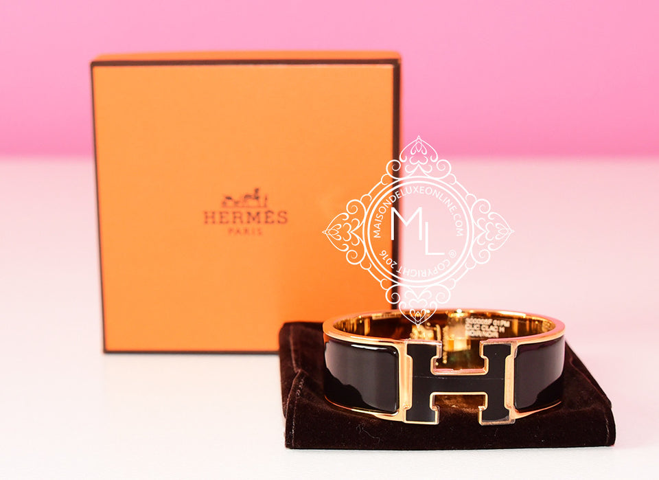 Hermes Black Clic Clac Gold Hardware Bracelet PM