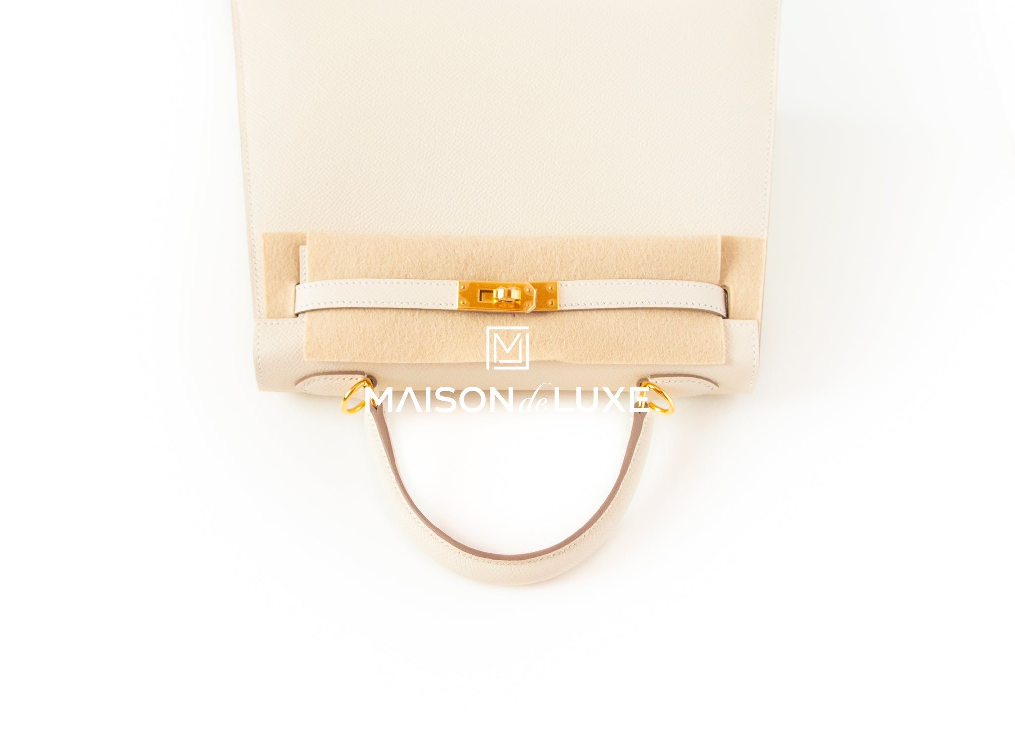 Hermes Craie Off White Sellier Epsom Gold Hardware Kelly 25 Handbag Bag