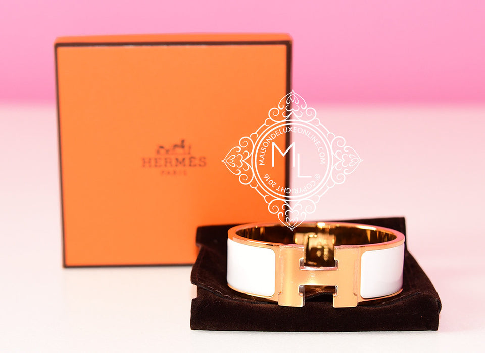 Hermes White Clic Clac Gold Hardware Bracelet PM