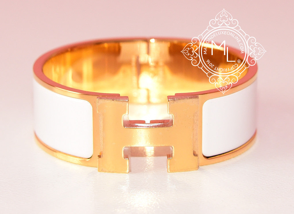 Clic clac h bracelet Hermès White in Gold plated - 21611019