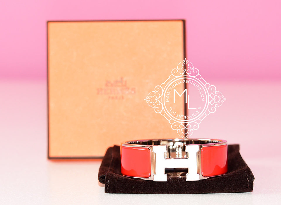 Hermes Red Clic Clac Palladium Hardware Bracelet PM