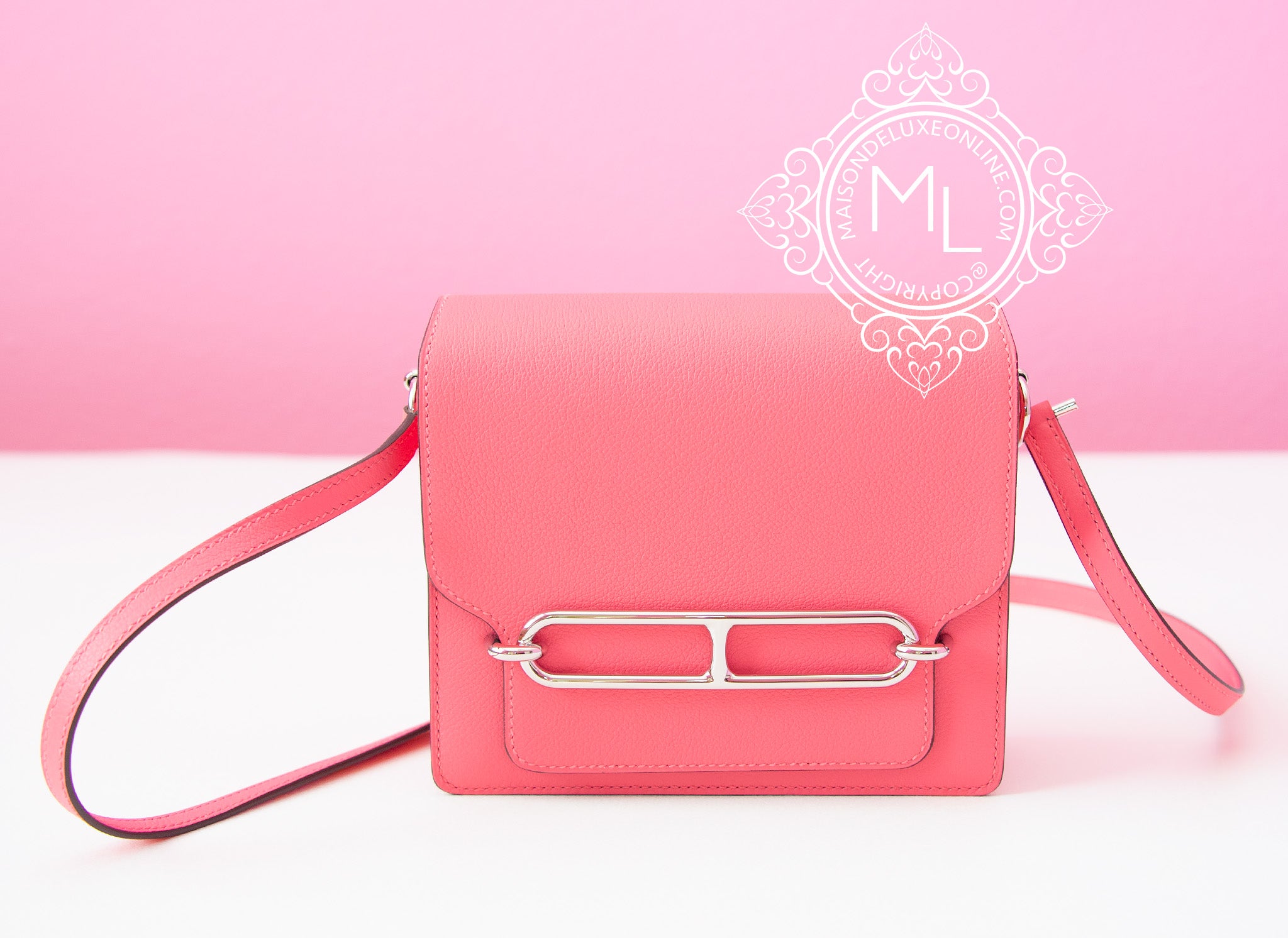 Hermes Pink Rose Azalee Roulis Mini 18 Handbag Bag Constance