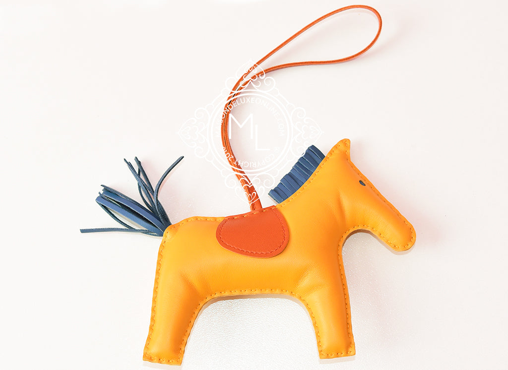 Replica Hermes Rodeo Horse Bag Charm In Yellow/Camarel/Pink Leather